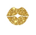 Gold glitter vector lips. Golden sparkle kiss.