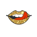 Gold glitter vector lips. Golden sparkle kiss