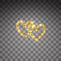 Gold glitter vector two hearts. Golden sparcle St. Valentines day card. Luxouy design element. Amber particles on