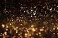 Gold glitter vintage lights background. gold and black. de-focused, Festive golden glittering in the dark night background, AI Royalty Free Stock Photo