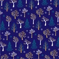 Gold glitter winter tree pattern on blue Royalty Free Stock Photo