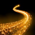 Gold glittering bokeh stars dust tail. Royalty Free Stock Photo