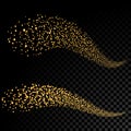 Gold glittering bokeh stars dust tail. Glittering gold smoke tail. Twinkling glitter. Royalty Free Stock Photo