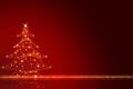 Gold glittering Christmas tree against a red blurred background with the text Merry Christmas Royalty Free Stock Photo