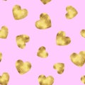 Gold glittering foil seamless pattern background with hearts Royalty Free Stock Photo