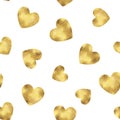 Gold glittering foil seamless pattern background with hearts Royalty Free Stock Photo