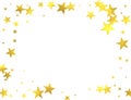 Gold glittering foil stars on white background