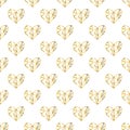 Gold glittering seamless pattern of hearts on white background Royalty Free Stock Photo