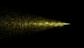 Gold glittering star dust trail of sparkling particles on black background. Space comet tail. Golden flying particles