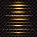 Gold glittering star dust trail sparkling particles on transparent background. Space comet tail. Vector glamour fashion