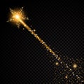 Gold glittering star dust trail sparkling particles on transparent background. Space comet tail. Vector glamour fashion Royalty Free Stock Photo