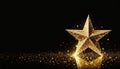 Gold star with glittering golden dust and sprinkles on black background