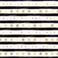 Gold glittering stars with black and white striped seamless pattern vector Royalty Free Stock Photo