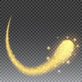 Gold glittering stars dust trail sparkling particles on black background. Space glitter comet tail. Vector illustration Royalty Free Stock Photo