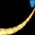 Gold glittering stars dust trail sparkling particles on black background. Royalty Free Stock Photo