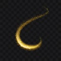 Gold glittering trail sparkling stardust abstract particles on b