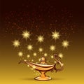 Gold glitters and aladdin lamp