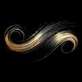 Gold glittery shiny calligraphy brush stroke. Ornate black background. Artistic decorative curly wavy brushstroke. Trendy Royalty Free Stock Photo