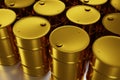 Gold glossy oil barrel, 3D rendering, business background