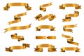Gold glossy ribbon vector banners set