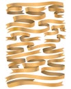 Gold glossy ribbons set. Vector illustration