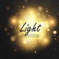 Gold glow particles bokeh. Glitter effect. Burst with sparkles.Golden Sparkling Glitters and Stars. Vector Festive Royalty Free Stock Photo