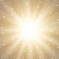 Gold glowing circle light burst explosion on transparent background. Bright flare effect decoration with ray sparkles Royalty Free Stock Photo