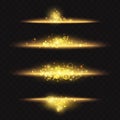 Gold glowing light effect, magic shiny golden dust line for banner design, luminous glare