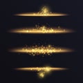 Gold glowing light effect vector illustration. Magic shiny golden dust line for banner design, luminous glares trail