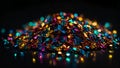 gold glowing, shiny gemstones, multicolored , on a completely black background, to overlay the screen