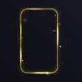 Gold glowing smartphone looking frame rectangular frame, light effect lines with flying abstract flash, glares Royalty Free Stock Photo