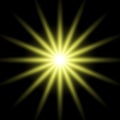 Gold glowing star. Realistic sun rays. Yellow sun ray glow abstract shine light effect. Yellow energy flash. Special lens flare Royalty Free Stock Photo