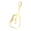 gold golden simple vector sketch accoustic guitar single one line art, continuous