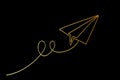 gold golden single or continuous line of vector paper plane