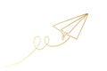 gold golden single or continuous line of vector Paper plane