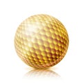 Gold Golf Ball. 3D Realistic Vector Illustration. Isolated On White Background. Royalty Free Stock Photo