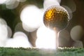 Golden golf ball is the world`s biggest sport Royalty Free Stock Photo