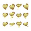 Gold gradient foil hearts set, Valentine day love golden design Royalty Free Stock Photo