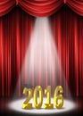 Gold graduation 2016 in spotlight on stage Royalty Free Stock Photo