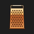 Gold Grater icon isolated on black background. Kitchen symbol. Long shadow style. Vector