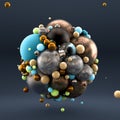 Gold gray background with balls, geometry, abstraction. 3d illustration, 3d rendering