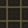 Gold greek style 3d grid vector seamless pattern. Ornamental golden lace background. Wave lines,  frames, shapes, squares, zigzag Royalty Free Stock Photo