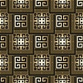 Gold greek vector seamless pattern. Repeat tribal abstract background. Greek key, meanders tiled ornament with squares, frames, Royalty Free Stock Photo