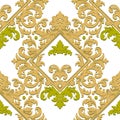 Gold green Baroque Damask ornamental vintage floral frames, borders seamless pattern. Antique Victorian Baroque style flowers