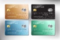 Realistic gold, green, blue and black color credit card vector design Royalty Free Stock Photo