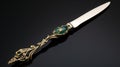 Exquisite Viking Gold Emerald Salad Knife With Rococo-inspired Details