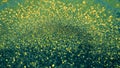 Gold & green glitter bokeh background. Abstract glittering shimmer. Vintage lights shiny backdrop. Golden dust sparkles. Royalty Free Stock Photo