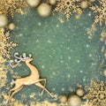 Gold Green Grunge Christmas Reindeer Background Border Royalty Free Stock Photo