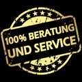 gold grunge stamp with Banner 100% advice and service (in german