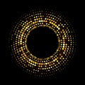 Gold Halftone dots in circle form. round logo. vector dotted frame. Spiral, twirl design concentric circles geometric Royalty Free Stock Photo